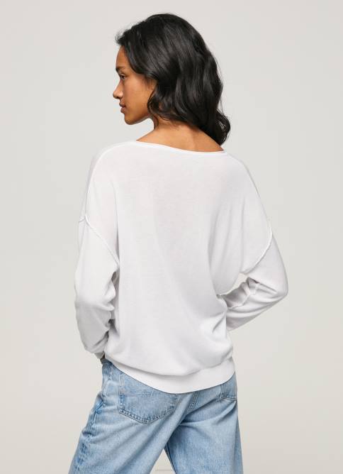 blanco jersey de ajuste holgado con escote en v Pepe Jeans 06X4240 mujer - Imagen 4