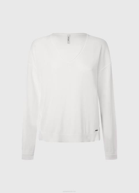 blanco jersey de ajuste holgado con escote en v Pepe Jeans 06X4240 mujer - Imagen 5