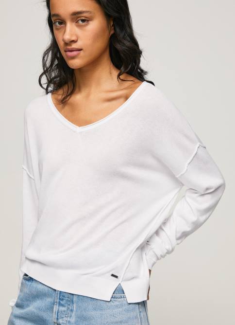 blanco jersey de ajuste holgado con escote en v Pepe Jeans 06X4240 mujer - Imagen 1