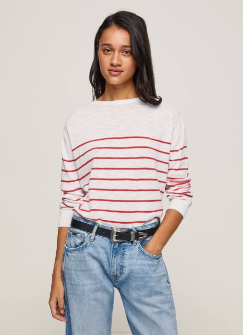 blanco jersey de algodón con estampado de rayas Pepe Jeans 06X4238 mujer - Imagen 2