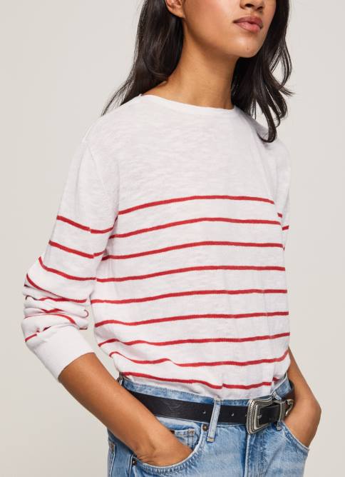 blanco jersey de algodón con estampado de rayas Pepe Jeans 06X4238 mujer - Imagen 3
