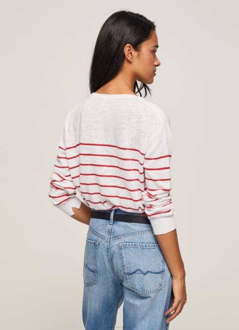 blanco jersey de algodón con estampado de rayas Pepe Jeans 06X4238 mujer - Imagen 4