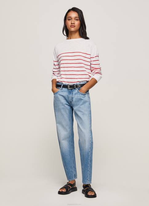 blanco jersey de algodón con estampado de rayas Pepe Jeans 06X4238 mujer - Imagen 1