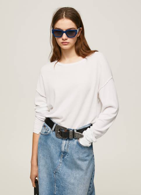 blanco jersey de corte relajado con cuello barco Pepe Jeans 06X4256 mujer - Imagen 2