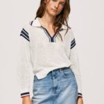 blanco jersey de crepé estilo polo Pepe Jeans 06X4250 mujer