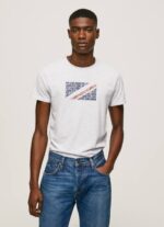 blanco playera con estampado jaspeado del logo Pepe Jeans 06X4987 hombres