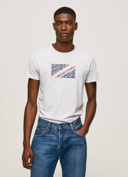 blanco playera con estampado jaspeado del logo Pepe Jeans 06X4987 hombres