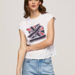 blanco playera con estampado Union Jack Pepe Jeans 06X4415 mujer