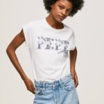 blanco playera con logo bordado Pepe Jeans 06X4433 mujer
