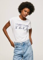 blanco playera con logo bordado Pepe Jeans 06X4433 mujer