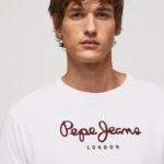 blanco playera con logo estampado Pepe Jeans 06X41018 hombres