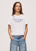 blanco playera con logo estampado Pepe Jeans 06X4378 mujer