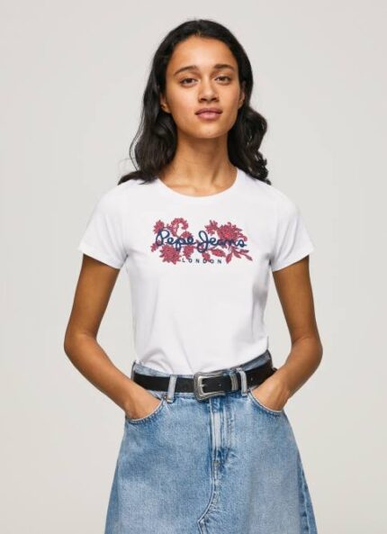 blanco playera con logo estampado Pepe Jeans 06X4385 mujer