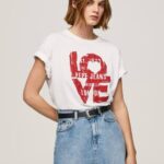 blanco playera con logo estampado Pepe Jeans 06X4396 mujer
