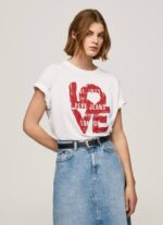 blanco playera con logo estampado Pepe Jeans 06X4396 mujer
