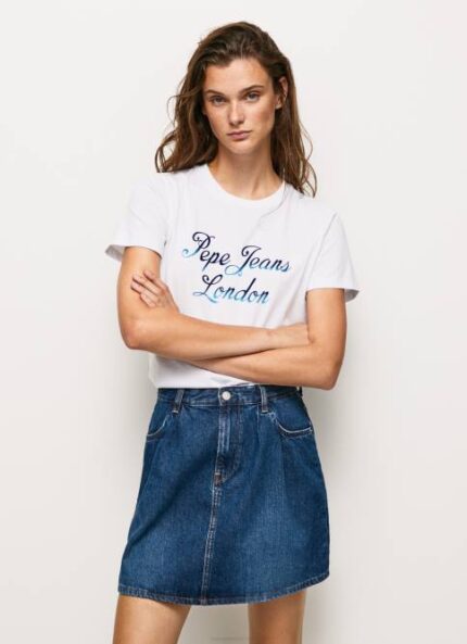 blanco playera con logo estampado Pepe Jeans 06X4411 mujer
