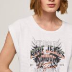 blanco playera con logo estampado Pepe Jeans 06X4445 mujer