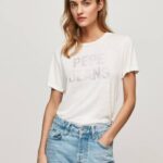 blanco playera con logo estampado Pepe Jeans 06X4451 mujer