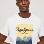blanco playera con logo estampado Pepe Jeans 06X4974 hombres