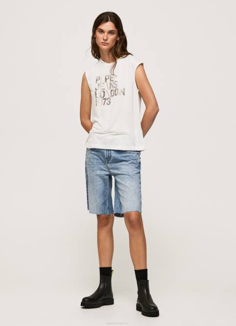 blanco playera con mangas sisas y logo Pepe Jeans 06X4418 mujer - Imagen 2