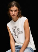blanco playera con mangas sisas y logo Pepe Jeans 06X4418 mujer