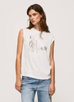 blanco playera con mangas sisas y logo Pepe Jeans 06X4418 mujer - Imagen 3