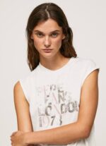 blanco playera con mangas sisas y logo Pepe Jeans 06X4418 mujer - Imagen 4