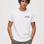 blanco playera de algodón de alta densidad con logo Pepe Jeans 06X4919 hombres