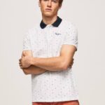 blanco polo de piqué con estampado integral Pepe Jeans 06X41094 hombres