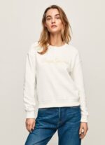 blanco suéter con logo estampado Pepe Jeans 06X4286 mujer