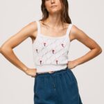 blanco top de algodón con flores bordadas Pepe Jeans 06X4232 mujer