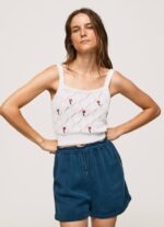 blanco top de algodón con flores bordadas Pepe Jeans 06X4232 mujer