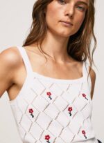 blanco top de algodón con flores bordadas Pepe Jeans 06X4232 mujer - Imagen 3
