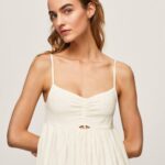 blanco vestido dobby de algodón puro Pepe Jeans 06X4221 mujer