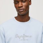 blanqueador azul suéter con logo estampado Pepe Jeans 06X4876 hombres