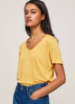 brillar camiseta de lino con cuello de pico Pepe Jeans 06X4453 mujer