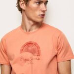 calabaza naranja playera con logo y efecto desgastado Pepe Jeans 06X4964 hombres