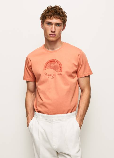 calabaza naranja playera con logo y efecto desgastado Pepe Jeans 06X4964 hombres - Imagen 3