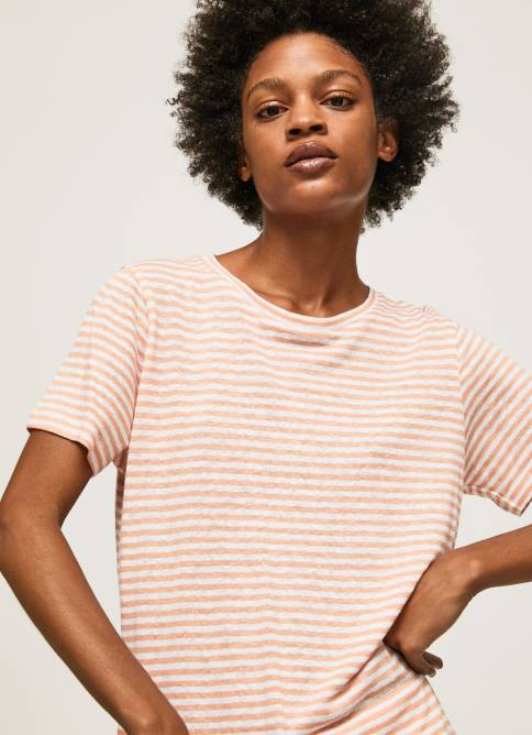 durazno_camiseta_con_estampado_de_rayas_pepe_jeans_06x4386_mujer.jpg durazno camiseta con estampado de rayas Pepe Jeans 06X4386 mujer - Imagen 1