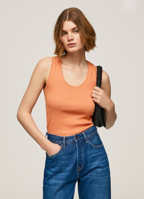 durazno camiseta de canalé con manga sisa Pepe Jeans 06X4398 mujer - Imagen 2