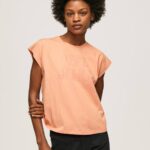 durazno playera con logo estampado Pepe Jeans 06X4434 mujer