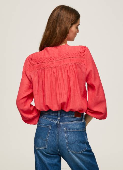 estudio rojo blusa plisada con diseño calado Pepe Jeans 06X4321 mujer - Imagen 4