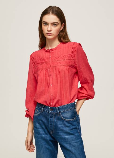 estudio rojo blusa plisada con diseño calado Pepe Jeans 06X4321 mujer - Imagen 1