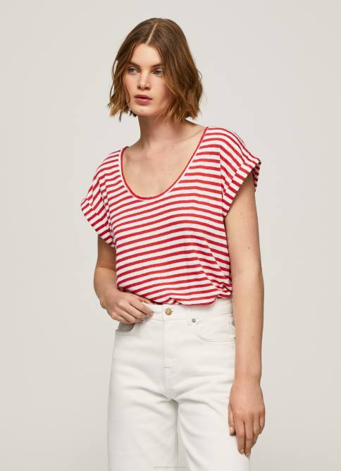 estudio rojo camiseta con estampado de rayas Pepe Jeans 06X4446 mujer - Imagen 3