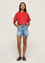 estudio rojo camiseta cropped de terciopelo Pepe Jeans 06X4460 mujer - Imagen 2