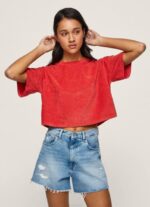 estudio rojo camiseta cropped de terciopelo Pepe Jeans 06X4460 mujer