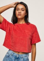 estudio rojo camiseta cropped de terciopelo Pepe Jeans 06X4460 mujer - Imagen 3
