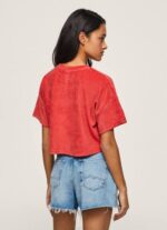 estudio rojo camiseta cropped de terciopelo Pepe Jeans 06X4460 mujer - Imagen 4