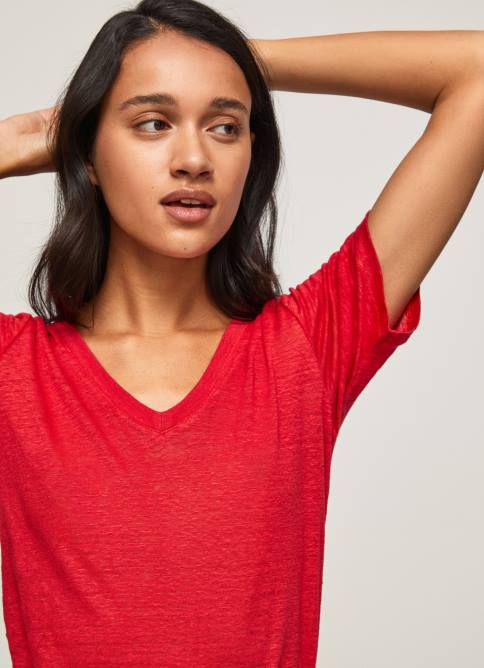 estudio rojo camiseta de lino con cuello de pico Pepe Jeans 06X4465 mujer - Imagen 3