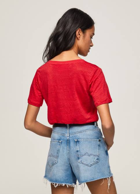 estudio rojo camiseta de lino con cuello de pico Pepe Jeans 06X4465 mujer - Imagen 4